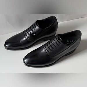 CALTO Men's Oxford 100% Leather Shoes Black Lace Up Height Increasing Size 10